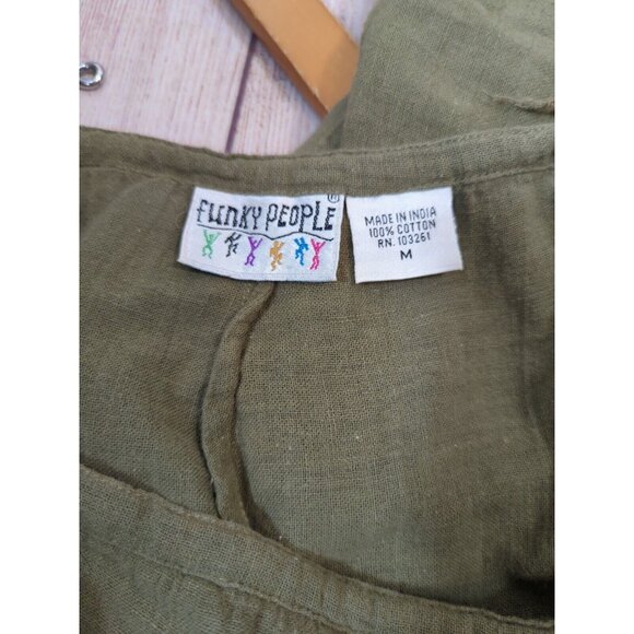 FUNKY PEOPLE Women's Green Cotton Boho Lagenlook Pants Hippie Button Size M READ - Picture 8 of 9